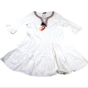 PopReal Above Knee White Peasant Dress Med